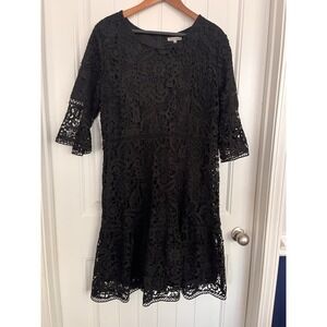 JESSAKAE Black Lace Overlay Short Dress Women's XXXL Bell Sleeves